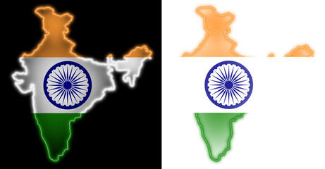 india map glow with flag colour  transparent background - obrazy, fototapety, plakaty