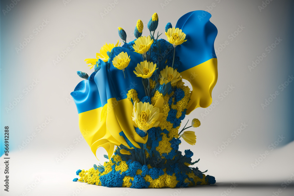 Wall mural unkaine war concept. hugs, flowers, ukraine flag, logo, Generative AI