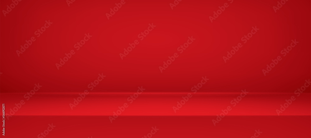 Poster empty red room. table surface. vector design illustration. mock up for you business project