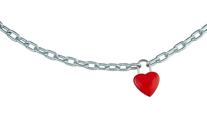 Abstract, red heart shaped combination lock, Symbol valentine and happy or unhappy, metal chain padlock. Material for creative idea photo love concept. Isolated on white background with clipping path
