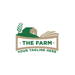 Fototapeta premium Farm House concept logo. Template with rural landscape. Labels for natural agricultural products. Vector illustration.