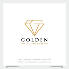 Naklejka premium Simple golden diamond jewelry logo and vector logotype icon design concept