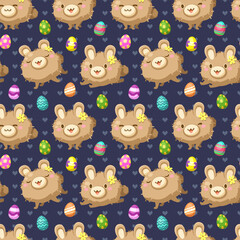 Plakat Seamless Cute rabbit and Easter eggs collection background vector