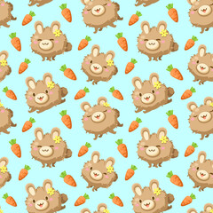 Obraz premium Seamless Cute rabbit and Easter eggs collection background vector
