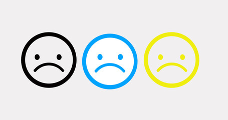 Sad of colored faces Icon. Modern laughing sad smile. Emoticon face.  Sad icons for measuring customer satisfaction.