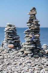 Stone figures on the beach of the Sorve Peninsula in the Ojessaare Nature Reserve. Estonia