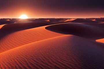 Plakat Beautiful sand dunes in the Sahara desert at sunrise - Sahara, Morocco. Generative AI