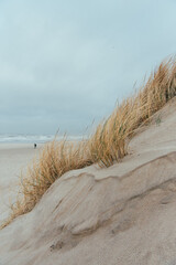 ein einzelner Mensch am weitläufigen Strand in Dänemark