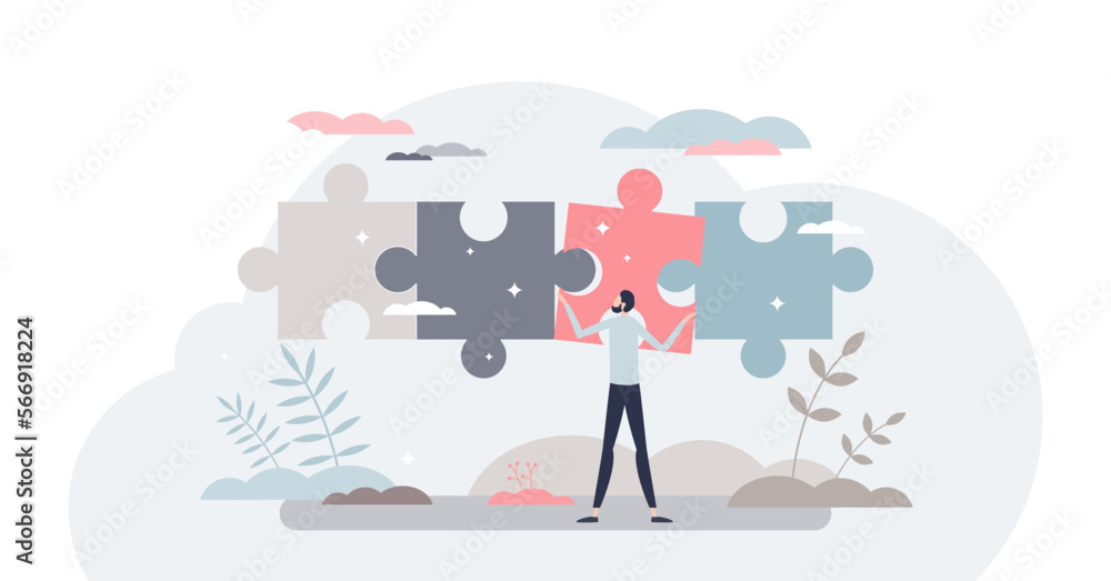 Poster business solutions and difficult problem solving process tiny person concept, transparent background