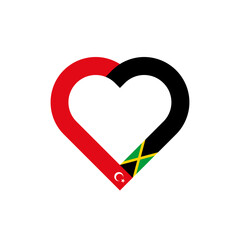 unity concept. heart ribbon icon of turkey and jamaica flags. vector illustration isolated on white background