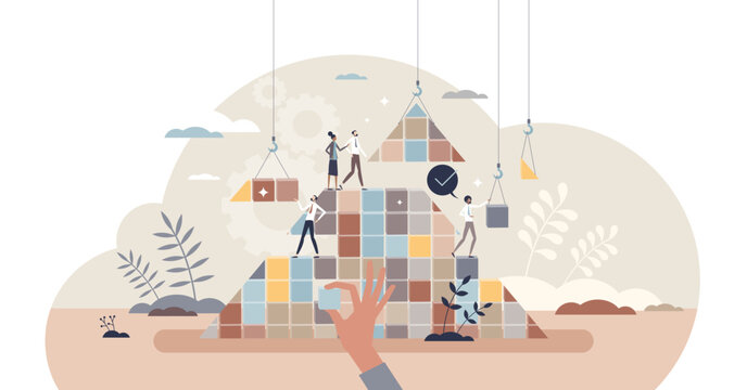 Business development and project teamwork for success tiny person concept, transparent background. Build company achievements and invest in corporate growth illustration.