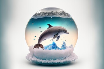 Snow dome in a dolphin illustrations, ai art
