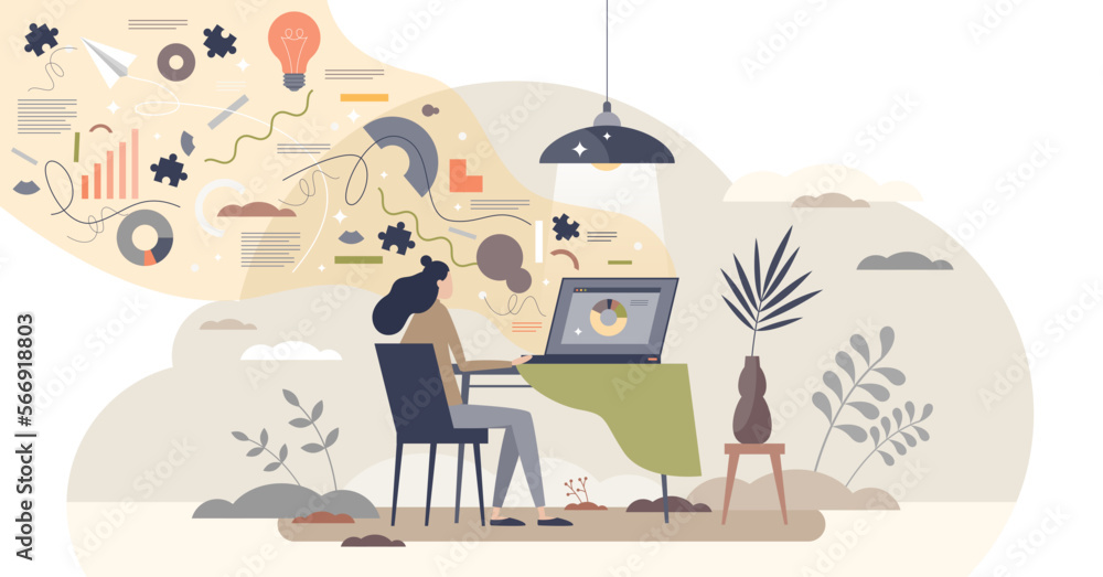 Poster productive work flow and efficient job tasks planning scene tiny person concept, transparent backgro