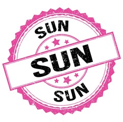 SUN text on pink-black round stamp sign