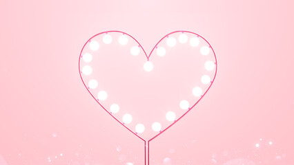 Heart shape with light bulb on pink background and copy space for valentine and wedding.