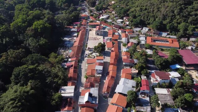 General aerial shot of the town of Chuao, Aragua State, Venezuela.