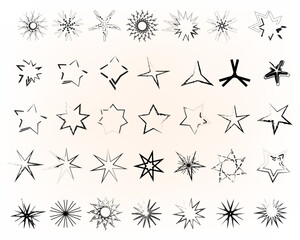 Set of stars fantasy lines shape icon sun flare decorative abstract background pattern vector illustration