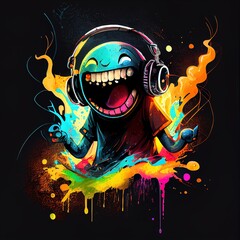 Happy laughing dj character, abstract colorful illustration. Generative art