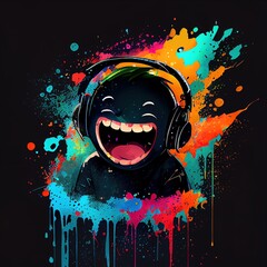 Happy laughing dj character, abstract colorful illustration. Generative art
