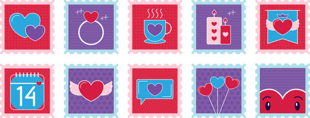 Valentines postage stamp set of letters
