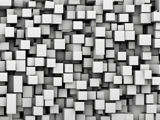 White cube boxes randomly shifted in a background wallpaper banner with copy space created with Generative AI technology