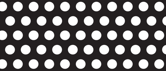 White polka dot pattern on black background. Straight dot pattern for backdrop and wallpaper template. Simple classic polka dot lines with repeat stripes texture. Polka background, vector illustration