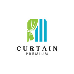 Simple Curtain Logo Template. Curtain Logo For Decoration Of Homes, Apartments, Hotels And Curtain Shops.
