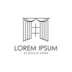Simple Curtain Logo Template. Curtain Logo For Decoration Of Homes, Apartments, Hotels And Curtain Shops.