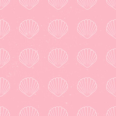 Pink clam seashells seamless pattern background vector illustration. Aquatic marine life wallpapers