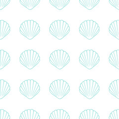 Turquoise clam seashells seamless pattern background vector illustration. Aquatic marine life wallpapers