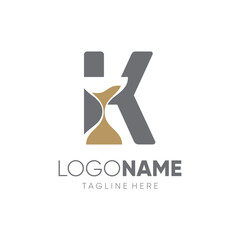 Letter K Sand Time Hourglass Logo Design Vector Icon Graphic Emblem Illustration