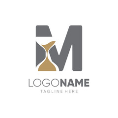 Letter M Sand Time Hourglass Logo Design Vector Icon Graphic Emblem Illustration