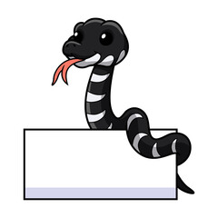 Fototapeta premium Cute mangrove snake cartoon with blank sign