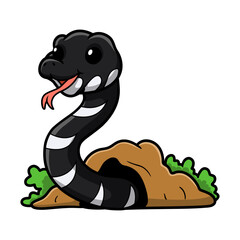 Cute mangrove snake cartoon out from hole