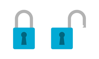 Blue padlock key vintage keyhole lock and unlock drawing doodle icon on white background flat vector design