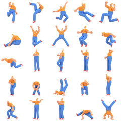 Fototapeta na wymiar character woman orange shirt blue pants doing activities, 3d rendering