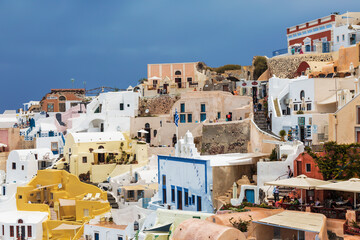 View on Oia town on a sunny summer day. Santorini, Greece
