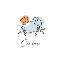 Astrology horoscope symbol zodiac Cancer sign in line art style boho color