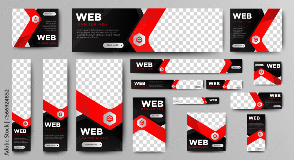 Wall mural templates of web banners with place for images. vertical, horizontal and square banner layouts. mult