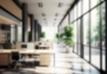 Foto op Plexiglas Blurred office workspace in the evening , interior workplace with cityscape for business presentation background, AI generated © WAN_ASSET