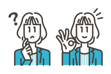 Problem, solution set: Female business person【Vector illustration】