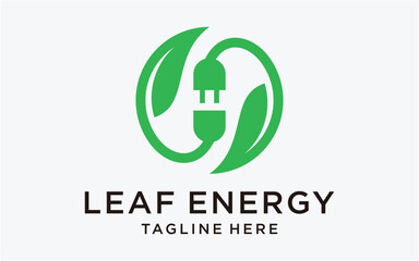 logo design leaf with plug in, plug out, energy electronic