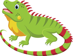 Cartoon funny iguana isolated on white background