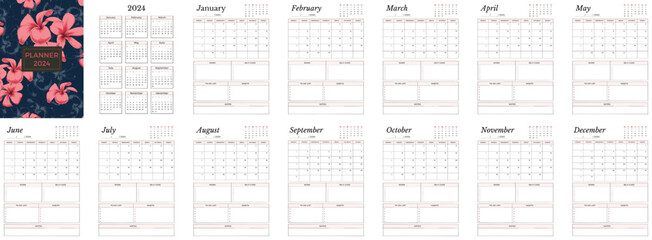 Pink Minimalist Monthly Calendar 2024 Planner Bundle and cover