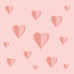 Fototapeta na wymiar lot of 3d pink hearts of different sizes on a pink background