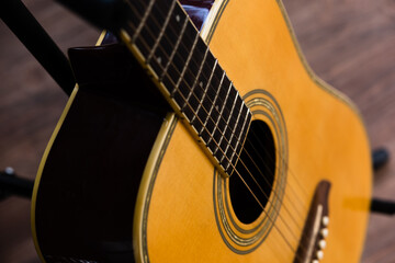 Acoustic guitar. wood guitar, music instrumental concept