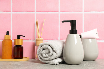 Obraz na płótnie Canvas Concept of bath accessories, different bath supplies