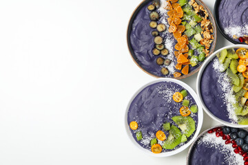 Concept of healthy food with acai smoothie, space for text