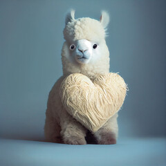 cute alpaca animal holding red heart 
