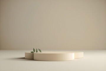display pedestal podium on beige backdrop with shadows on the wall. luxury tropical product promotion Beauty cosmetics display, generative ai